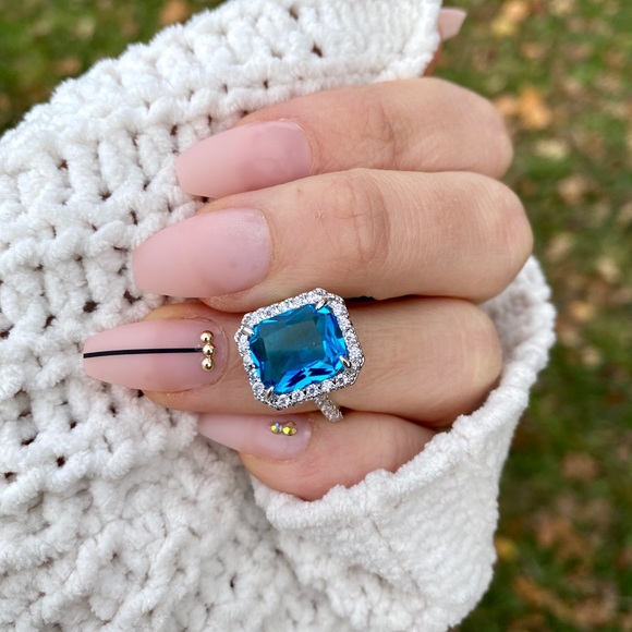Fashion 925 Silver Ring for Emerald Cut Aquamarine - Picture 3 of 11
